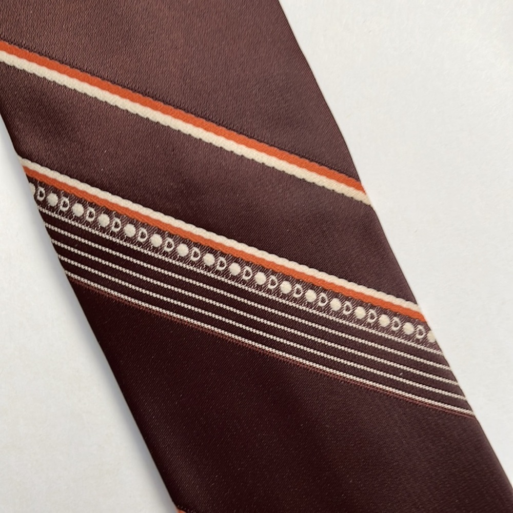 Vintage 70s Sears Clip-On Tie Brown Tan & Orange Stripe Necktie - Picture 7 of 10